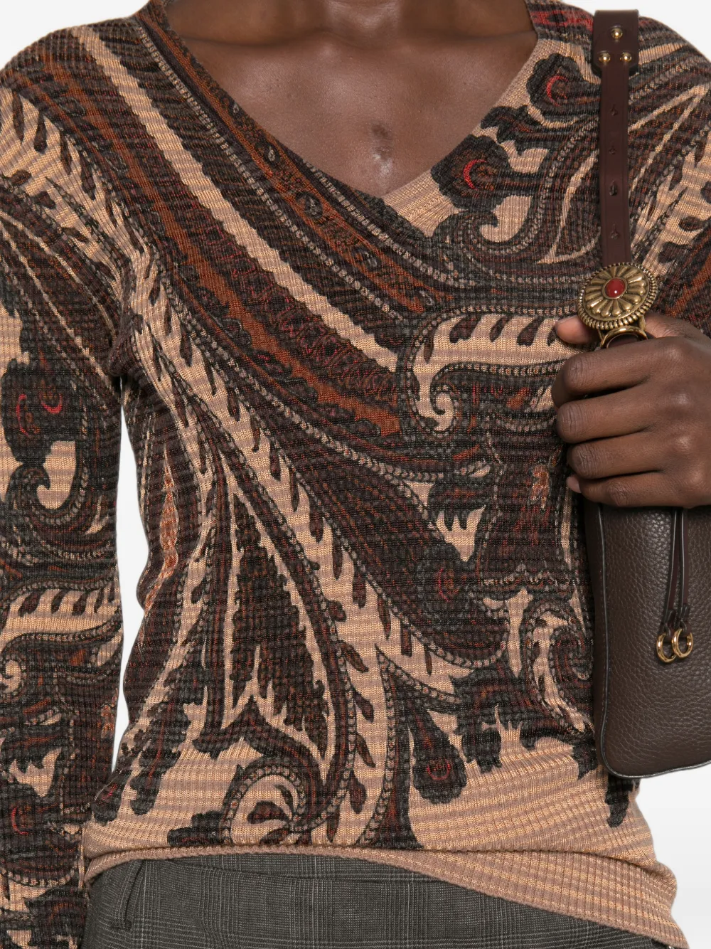 ETRO Trui met paisley-print en V-hals Bruin