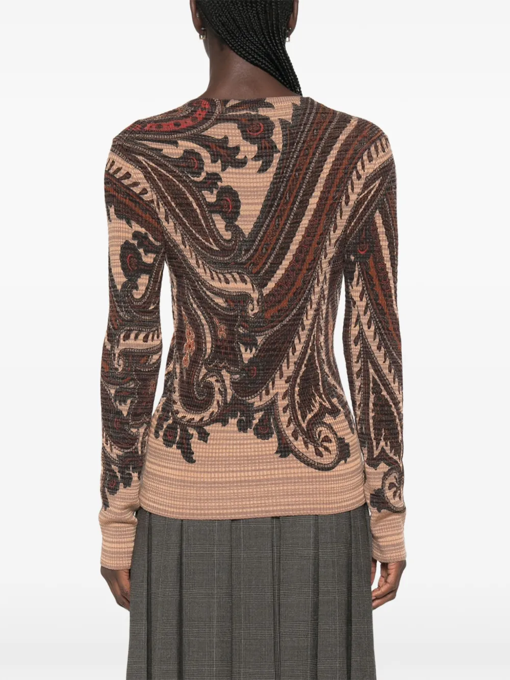 ETRO Trui met paisley-print en V-hals Bruin