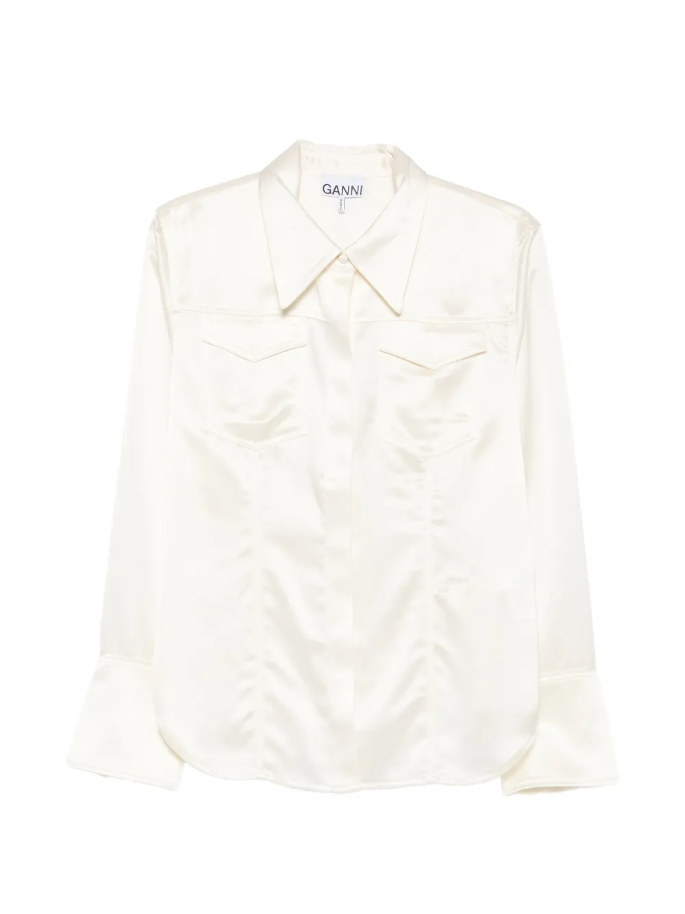 GANNI satin-finish flap-pocket shirt - Bianco