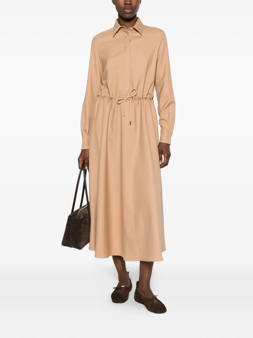 Herno Jurk met trekkoordtaille en lange mouwen Beige