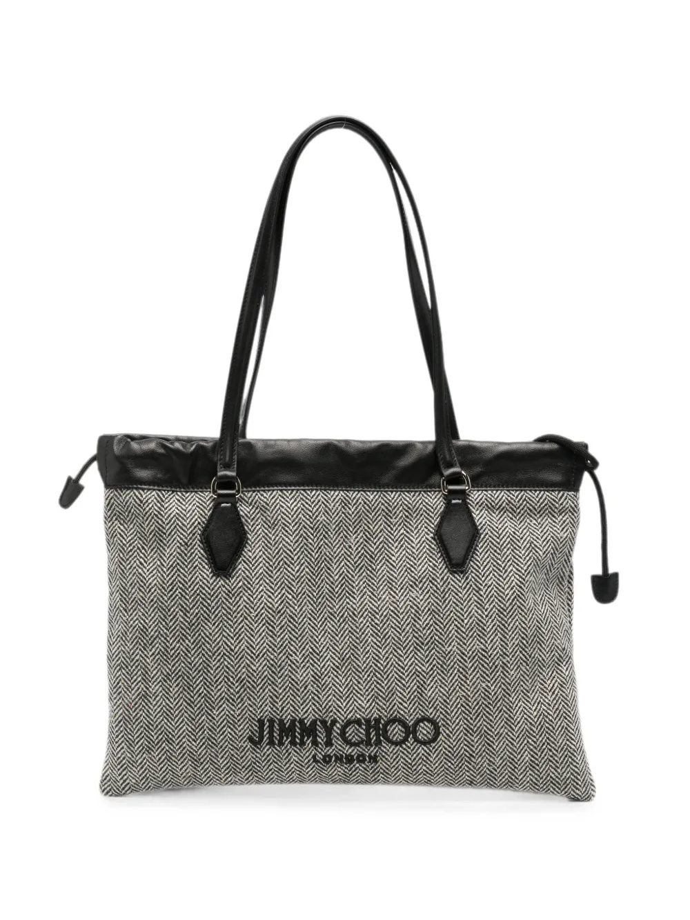 Jimmy Choo herringbone-pattern drawstring shoulder bag - White