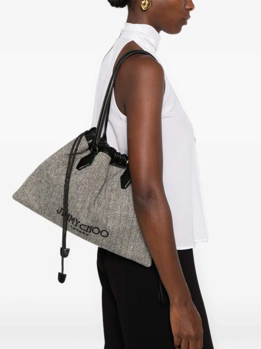 Jimmy Choo Schoudertas met trekkoord en visgraatpatroon Wit