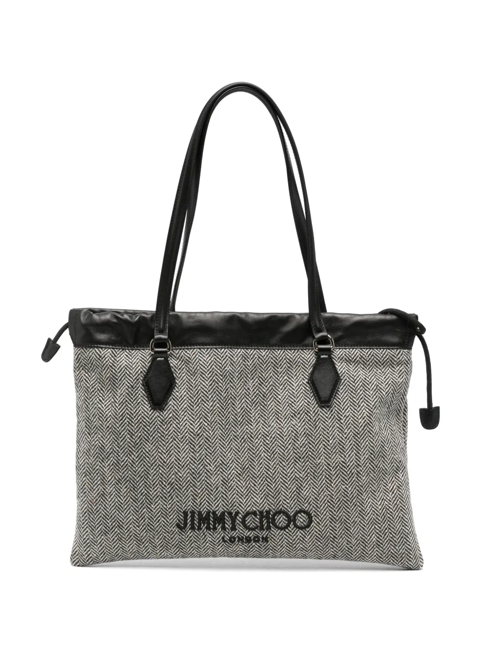 Jimmy Choo herringbone-pattern drawstring shoulder bag - Bianco