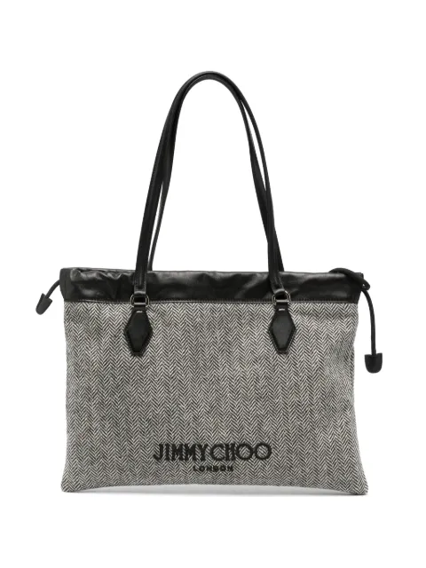 herringbone-pattern drawstring shoulder bag
