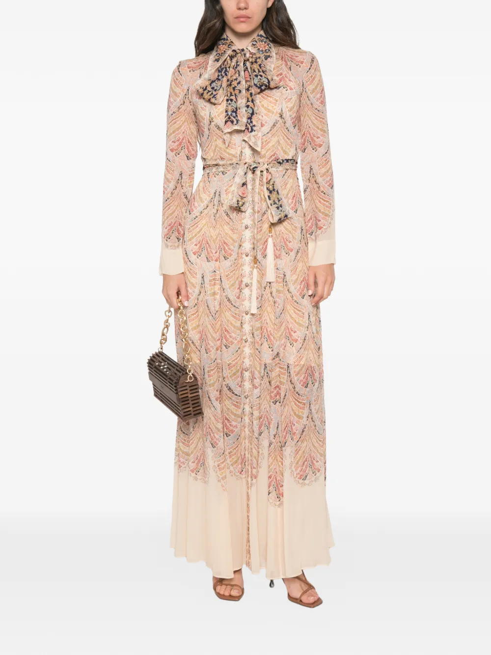 ZIMMERMANN Valiant maxi-jurk met paisley-print en strik Beige