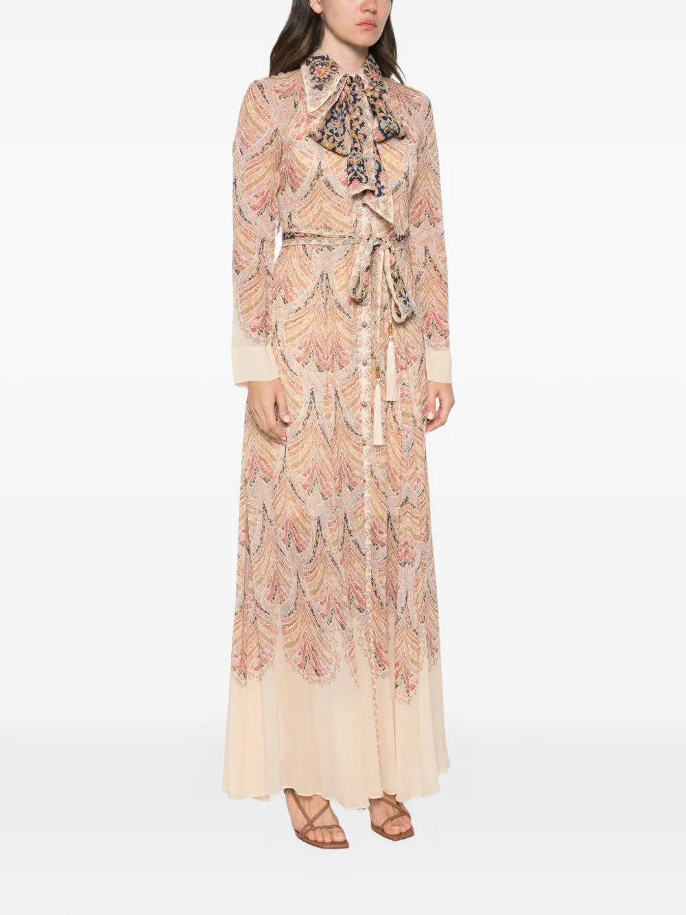 ZIMMERMANN Valiant maxi-jurk met paisley-print en strik Beige