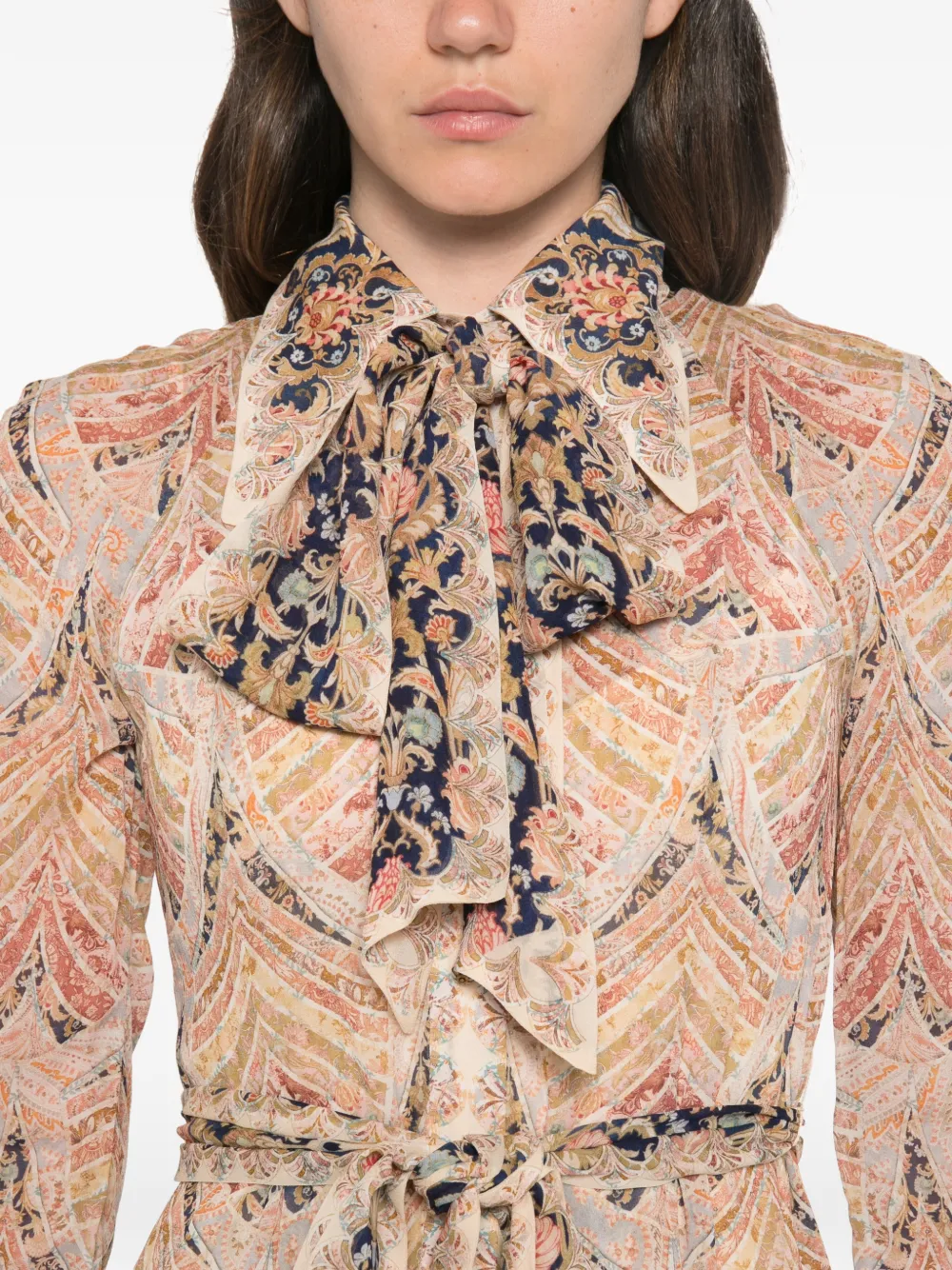 ZIMMERMANN Valiant maxi-jurk met paisley-print en strik Beige