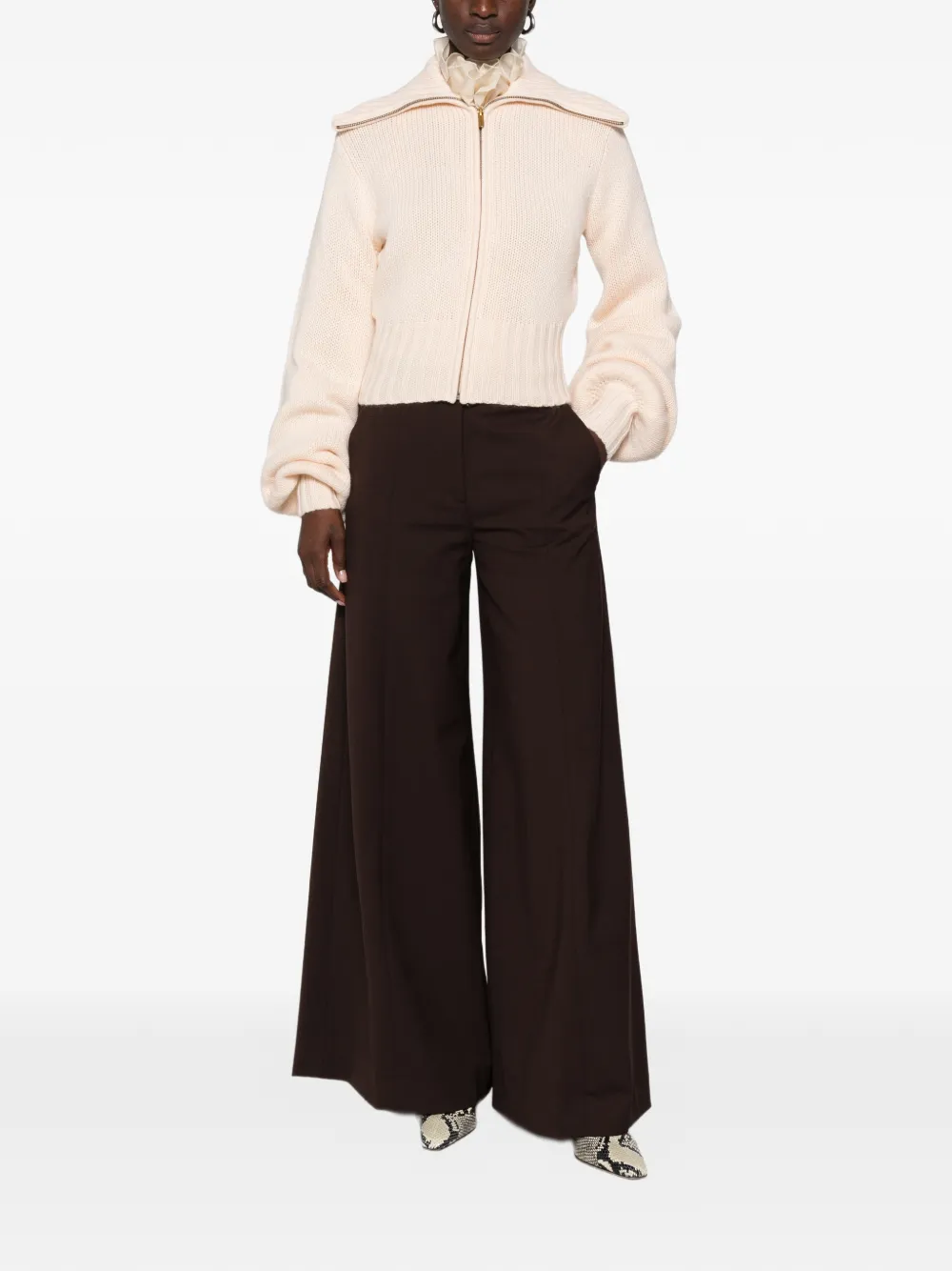 ZIMMERMANN Ribbed-knit Zip-fastening Cardigan in Neutrals, view 2