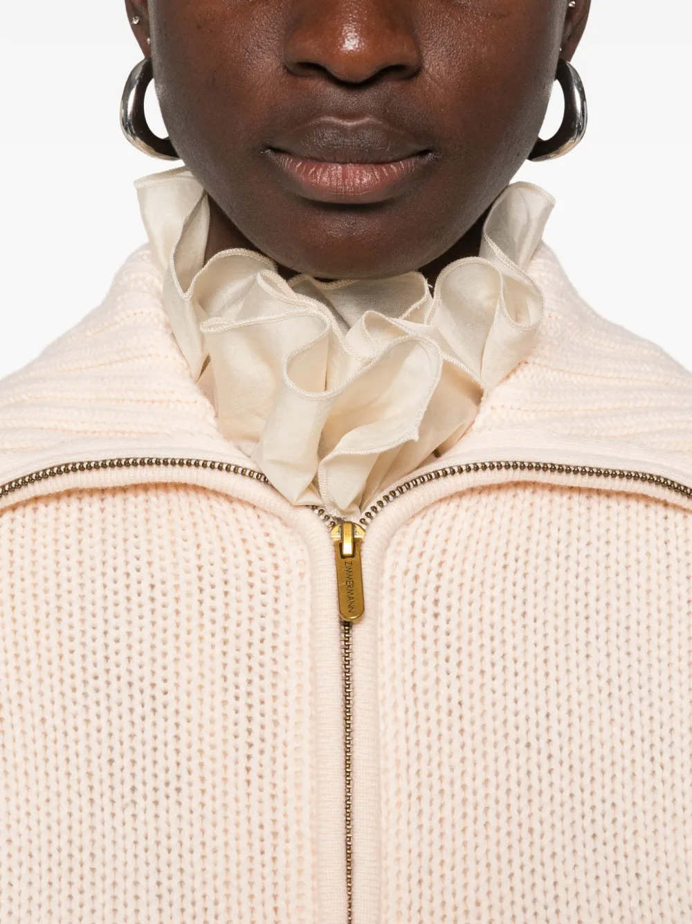ZIMMERMANN Ribbed-knit Zip-fastening Cardigan in Neutrals, view 5