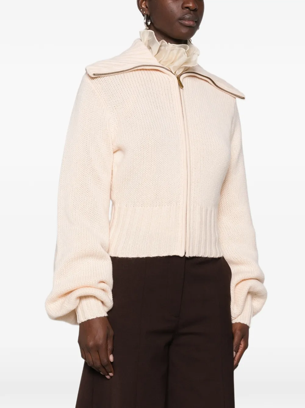 ZIMMERMANN Ribbed-knit Zip-fastening Cardigan in Neutrals, view 3