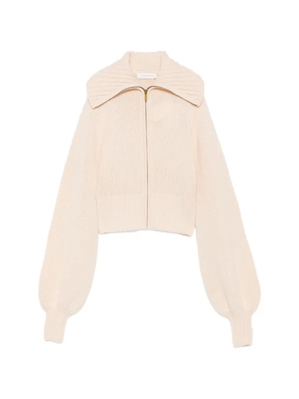 Zimmermann Ribbed-knit Zip-fastening Cardigan in Neutrals