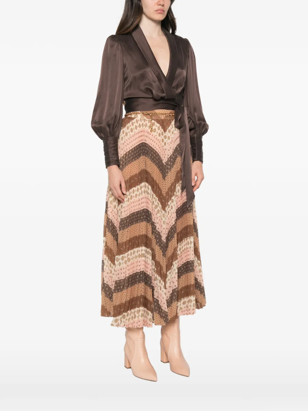 ZIMMERMANN Blouse met wikkel-design en bisschopmouwen Bruin