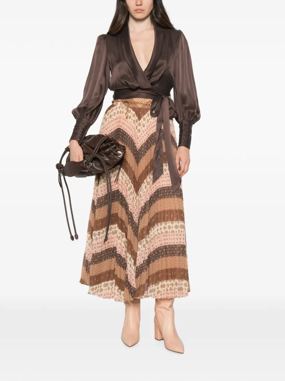 ZIMMERMANN Blouse met wikkel-design en bisschopmouwen Bruin