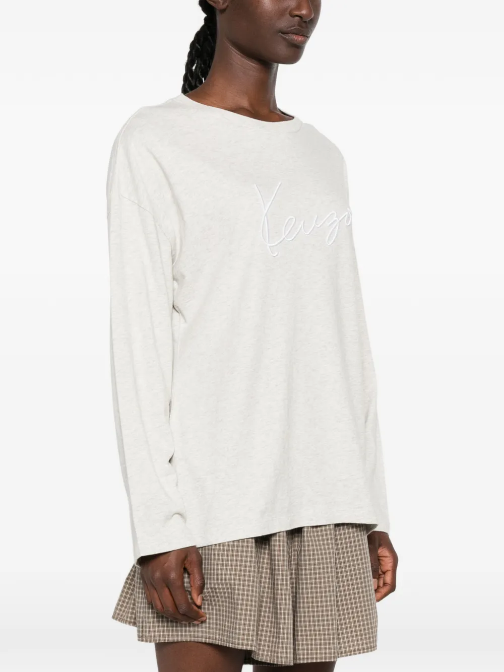 Kenzo Signature T-shirt met geborduurd logo en lange mouwen Grijs