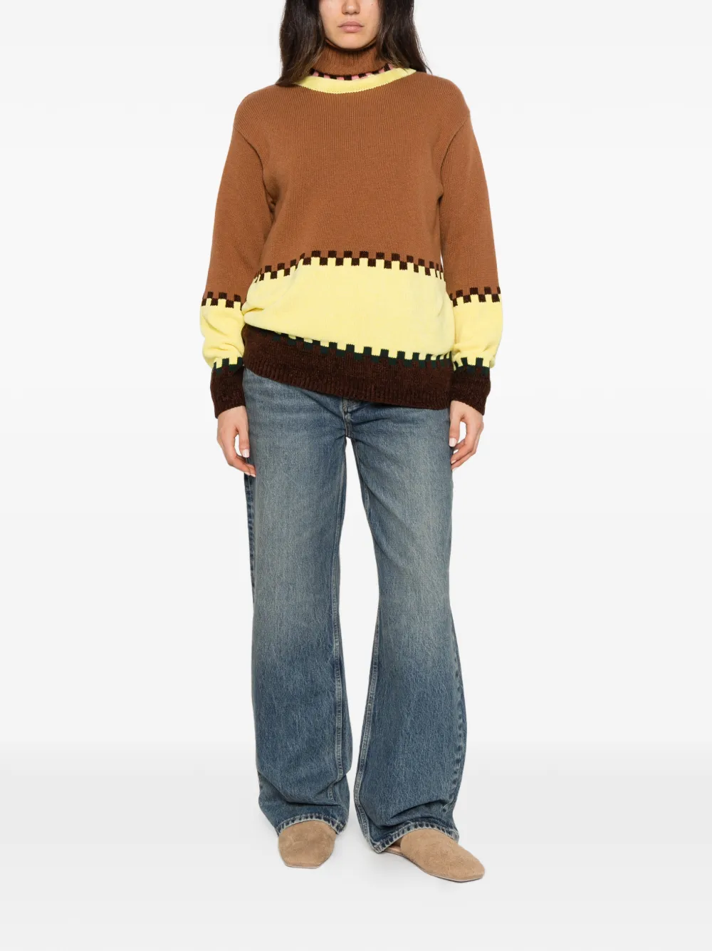 La DoubleJ colour-block intarsia-knit sweater Bruin