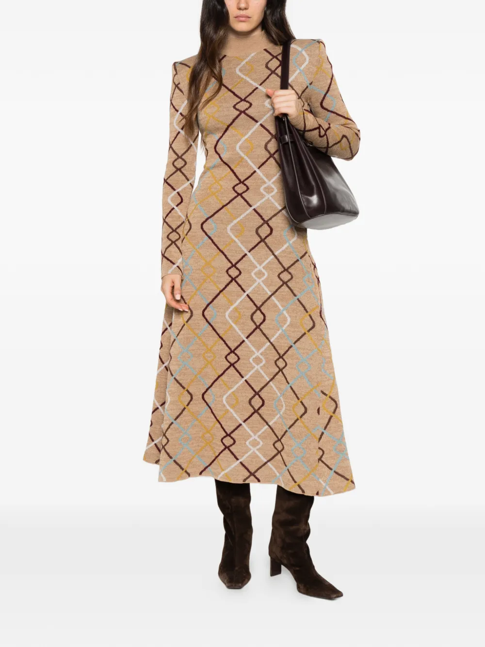 La DoubleJ geometric-pattern high-neck dress Beige