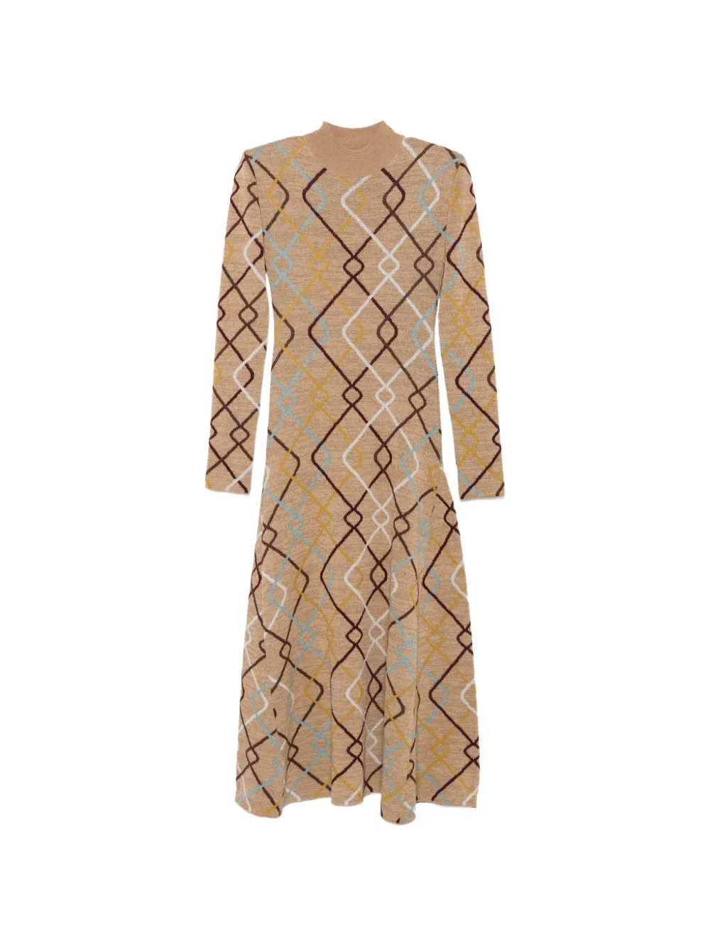 La DoubleJ geometric-pattern high-neck dress Beige
