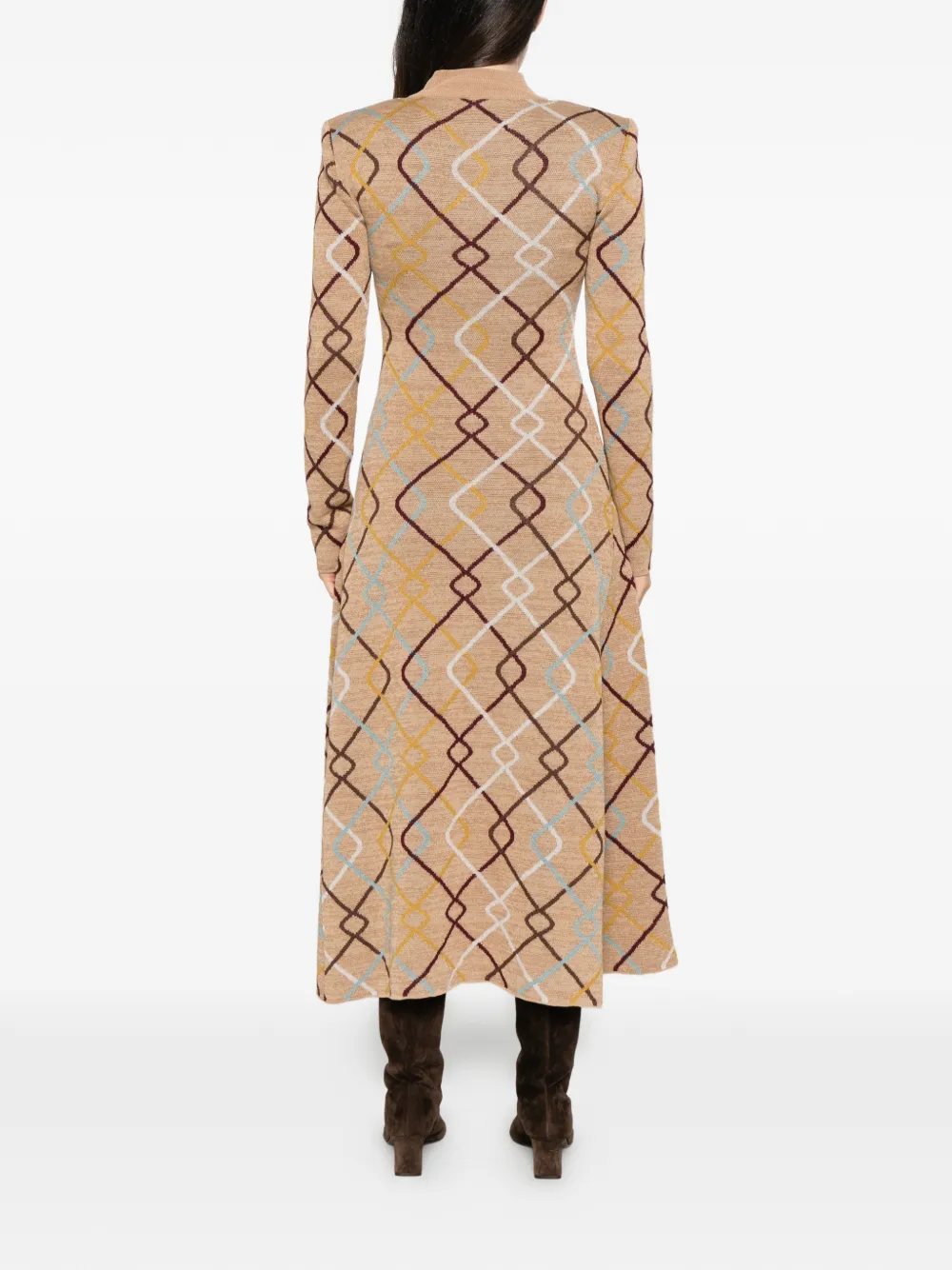 La DoubleJ geometric-pattern high-neck dress Beige
