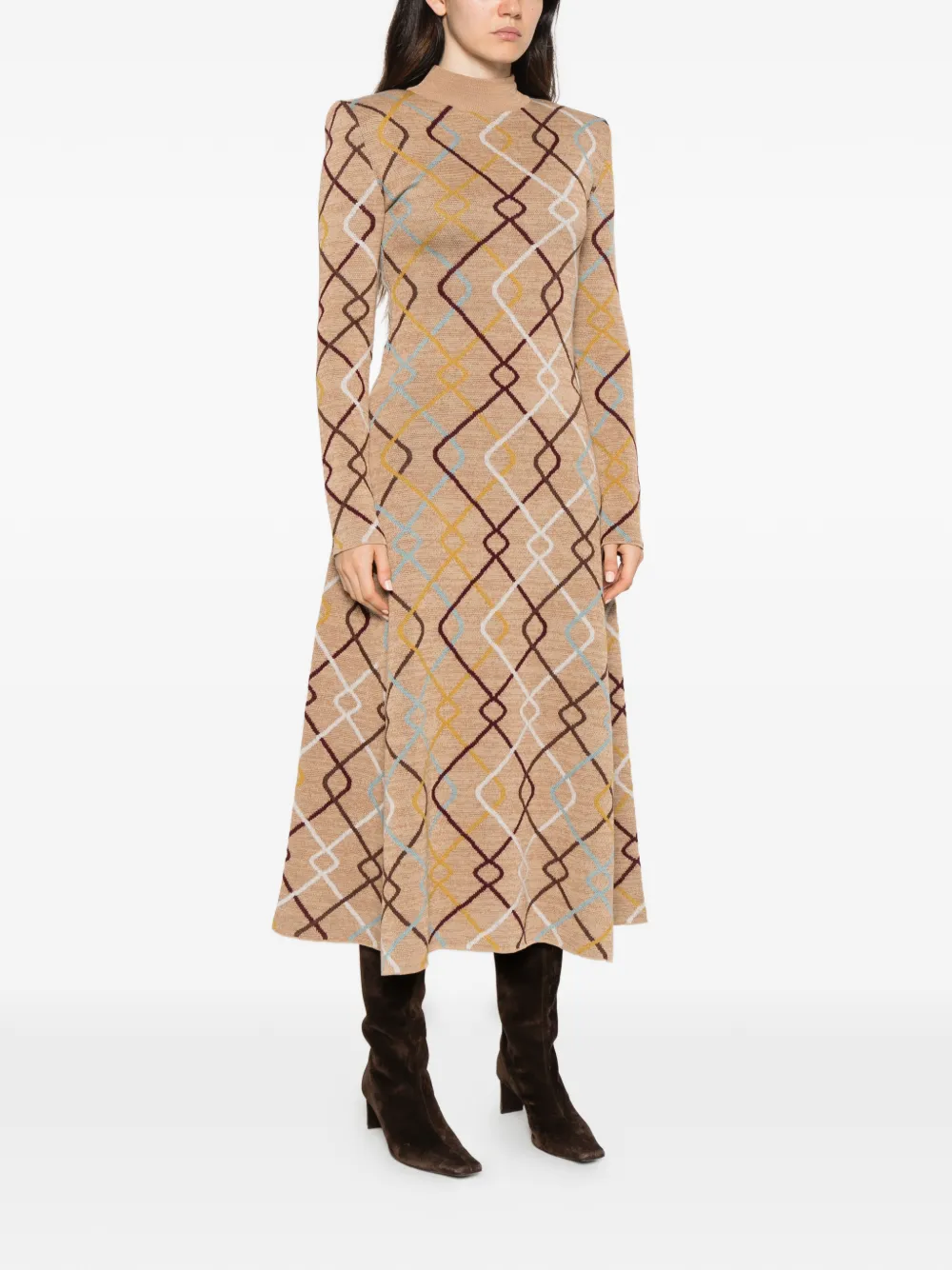 La DoubleJ geometric-pattern high-neck dress Beige