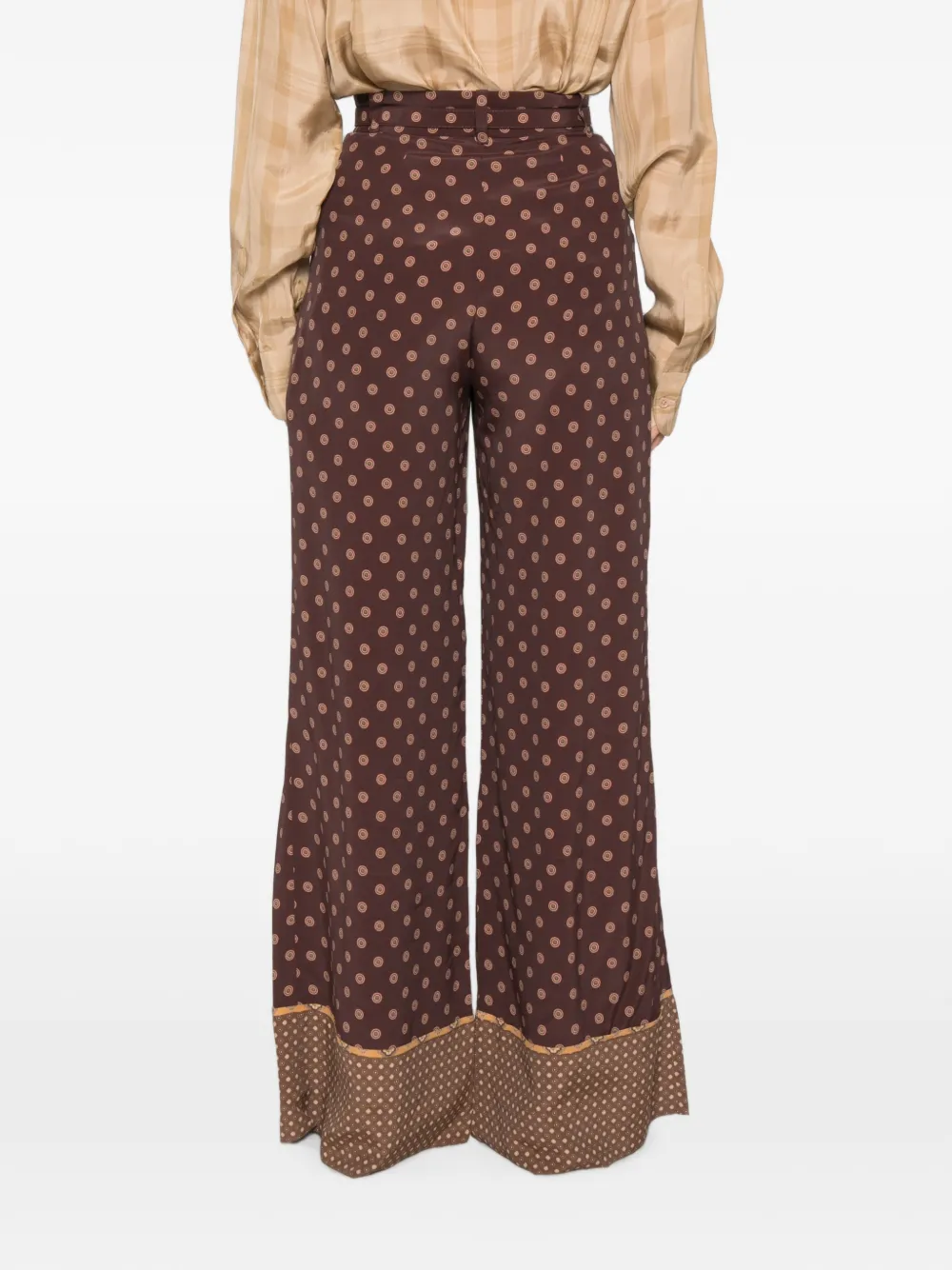 ZIMMERMANN Pyjama palazzo broek met stippen en ceintuur Bruin
