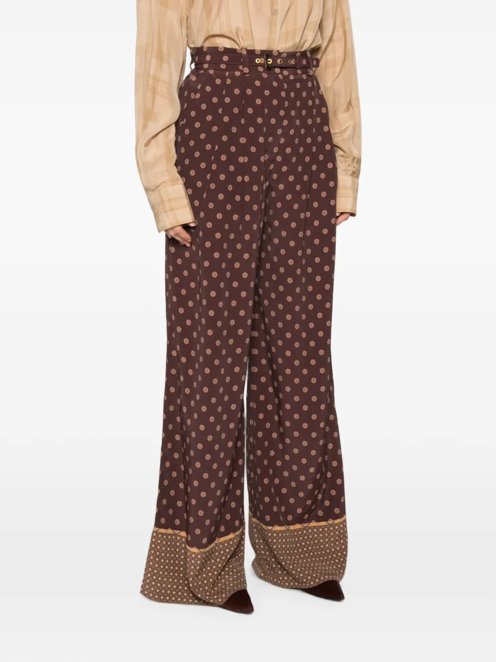 ZIMMERMANN Pyjama palazzo broek met stippen en ceintuur Bruin