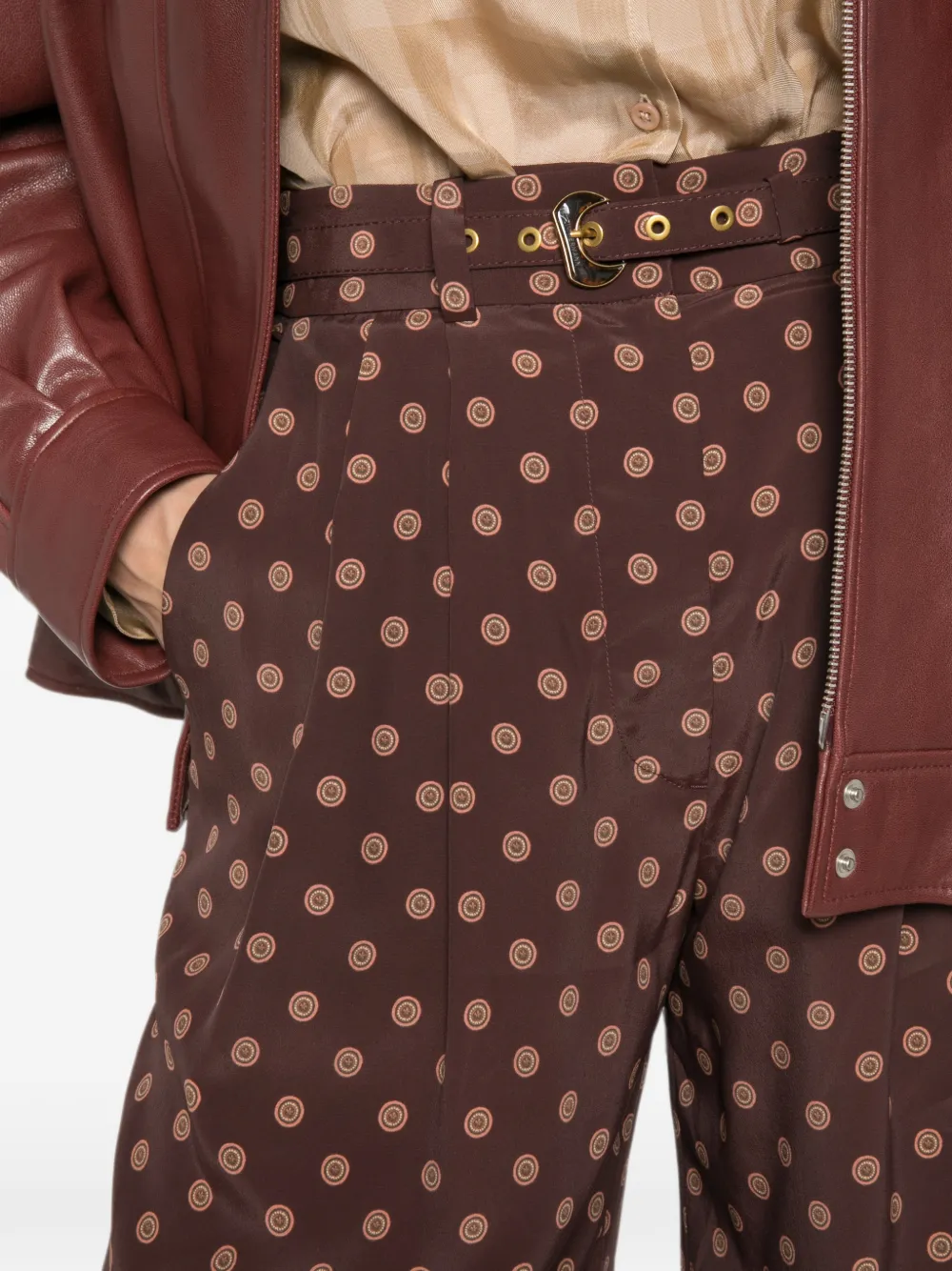 ZIMMERMANN Pyjama palazzo broek met stippen en ceintuur Bruin