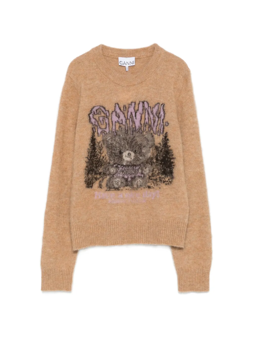 GANNI graphic-intarsia crew-neck sweater - Toni neutri