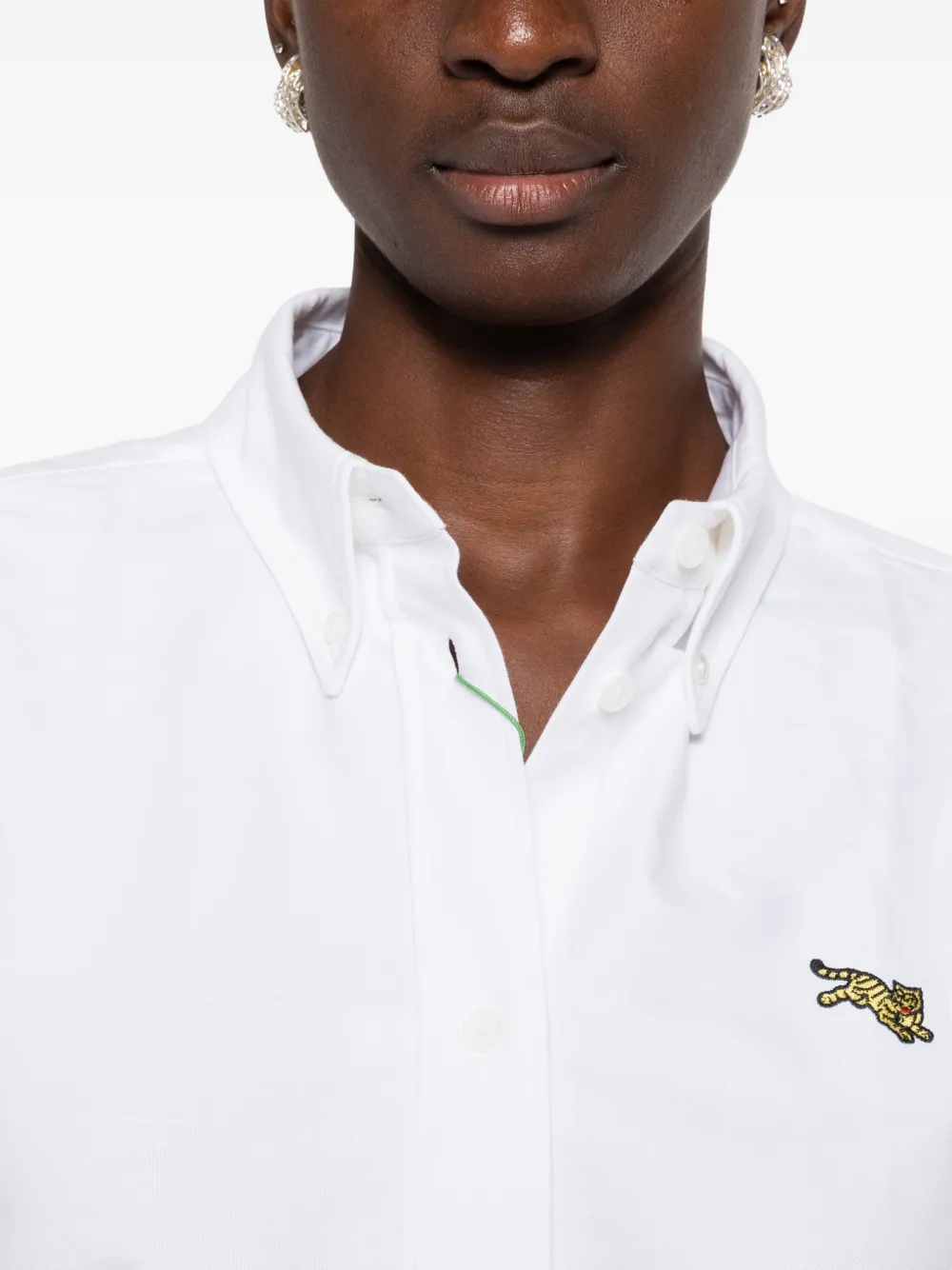 Kenzo Jumping Tiger embroidered button-down shirt Wit