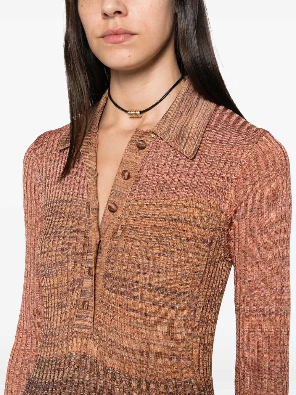 ZIMMERMANN ribbed-knit polo-collar midi dress Oranje
