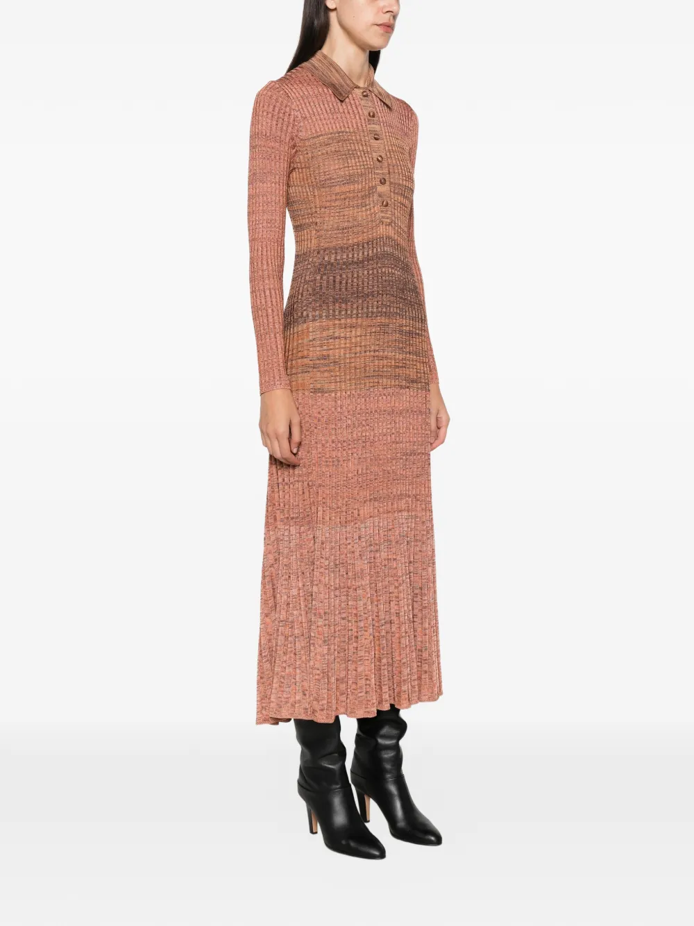 ZIMMERMANN ribbed-knit polo-collar midi dress Oranje