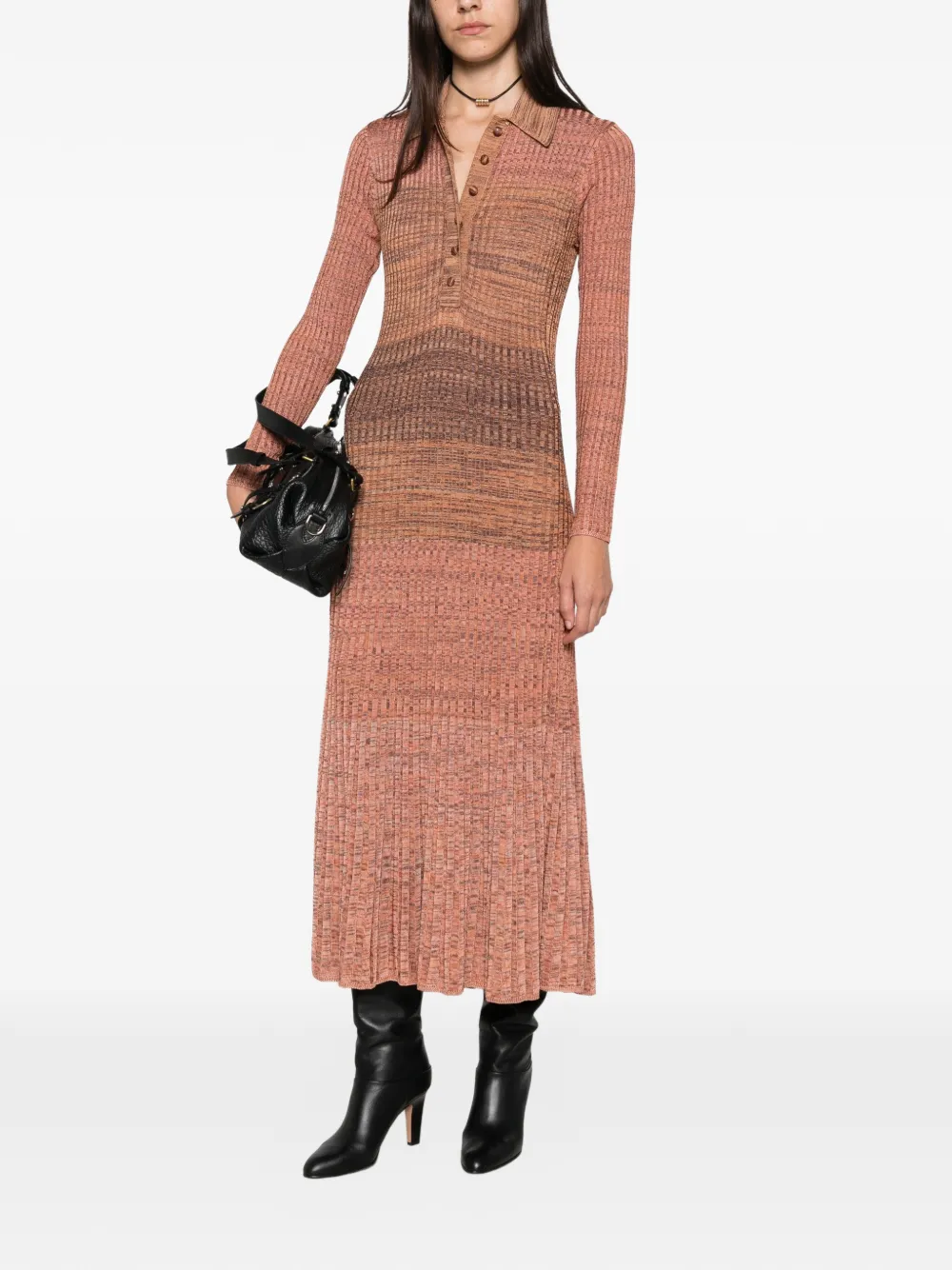 ZIMMERMANN ribbed-knit polo-collar midi dress Oranje