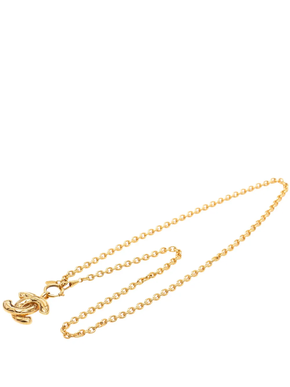 CHANEL Pre-Owned 1970-1980 CC Gold Plated Quilted Pendant Necklace costume necklace