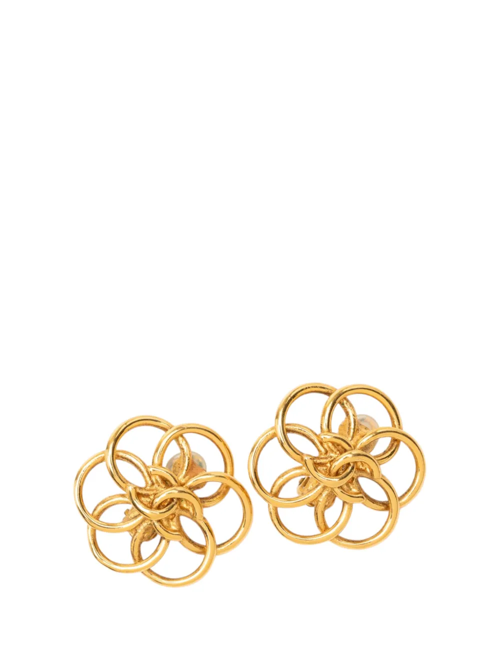 CHANEL Pre-Owned 20th Century CC Gold Plated Flower Hoop Clip On Earrings costume earrings