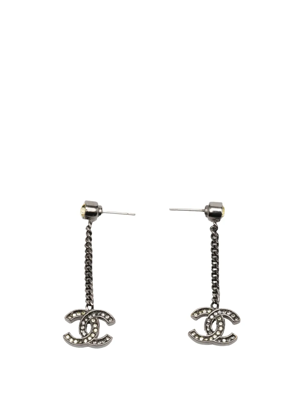 CHANEL Pre-Owned 1990-2010 CC Brass and Strass Swing Push Back Earrings costume earrings - Argento