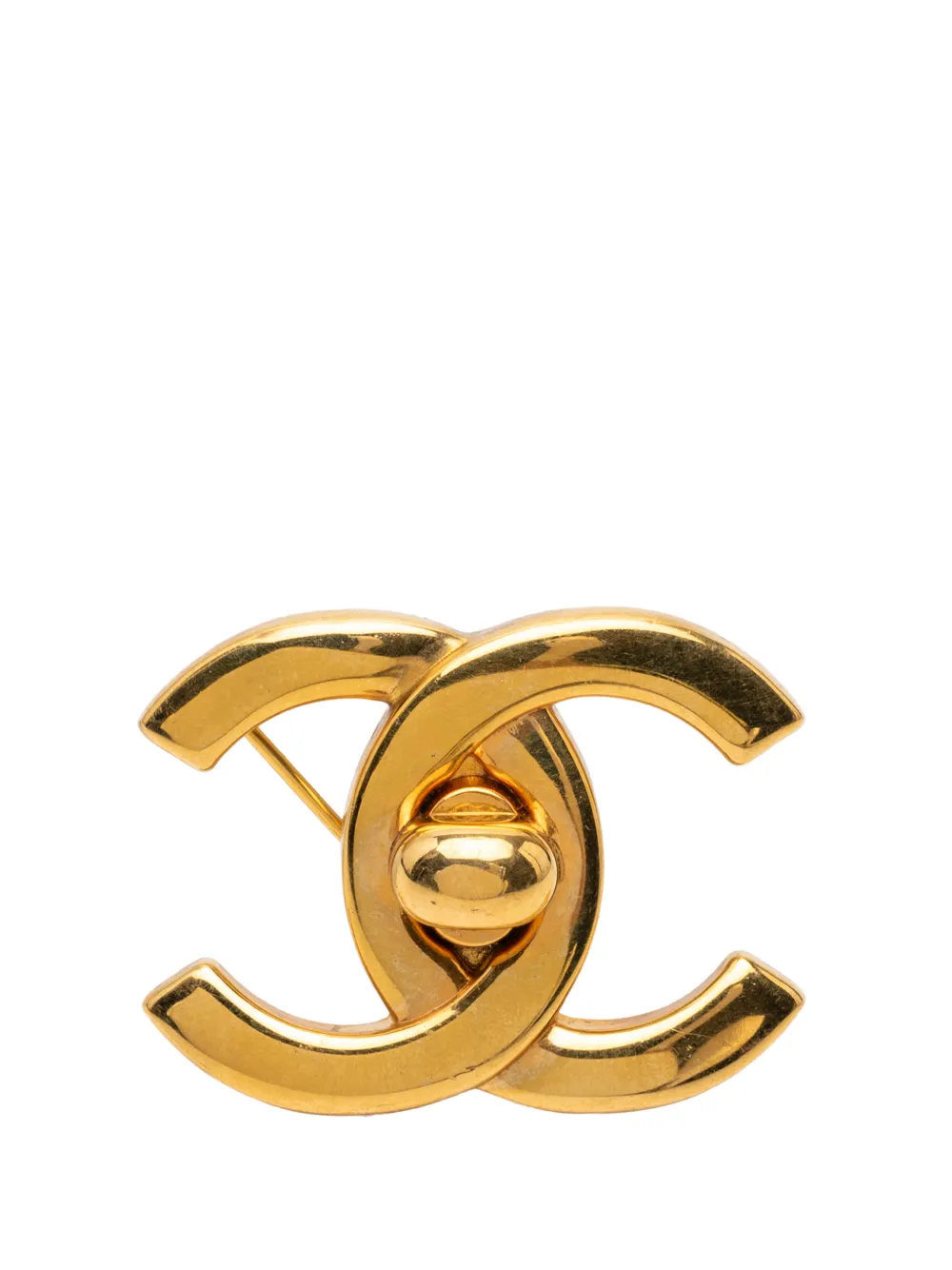 CHANEL Pre-Owned 1996 CC Gold Plated Turn Lock Brooch costume brooch