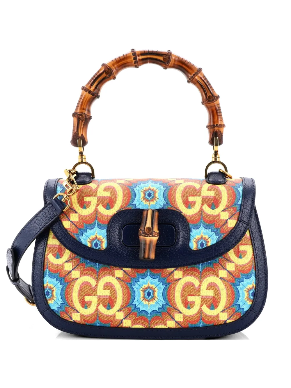 Gucci Pre-Owned Bamboo 1947 Top Handle Bag Kaleidoscope Print GG Coated Canvas Medium crossbody bag - Blau