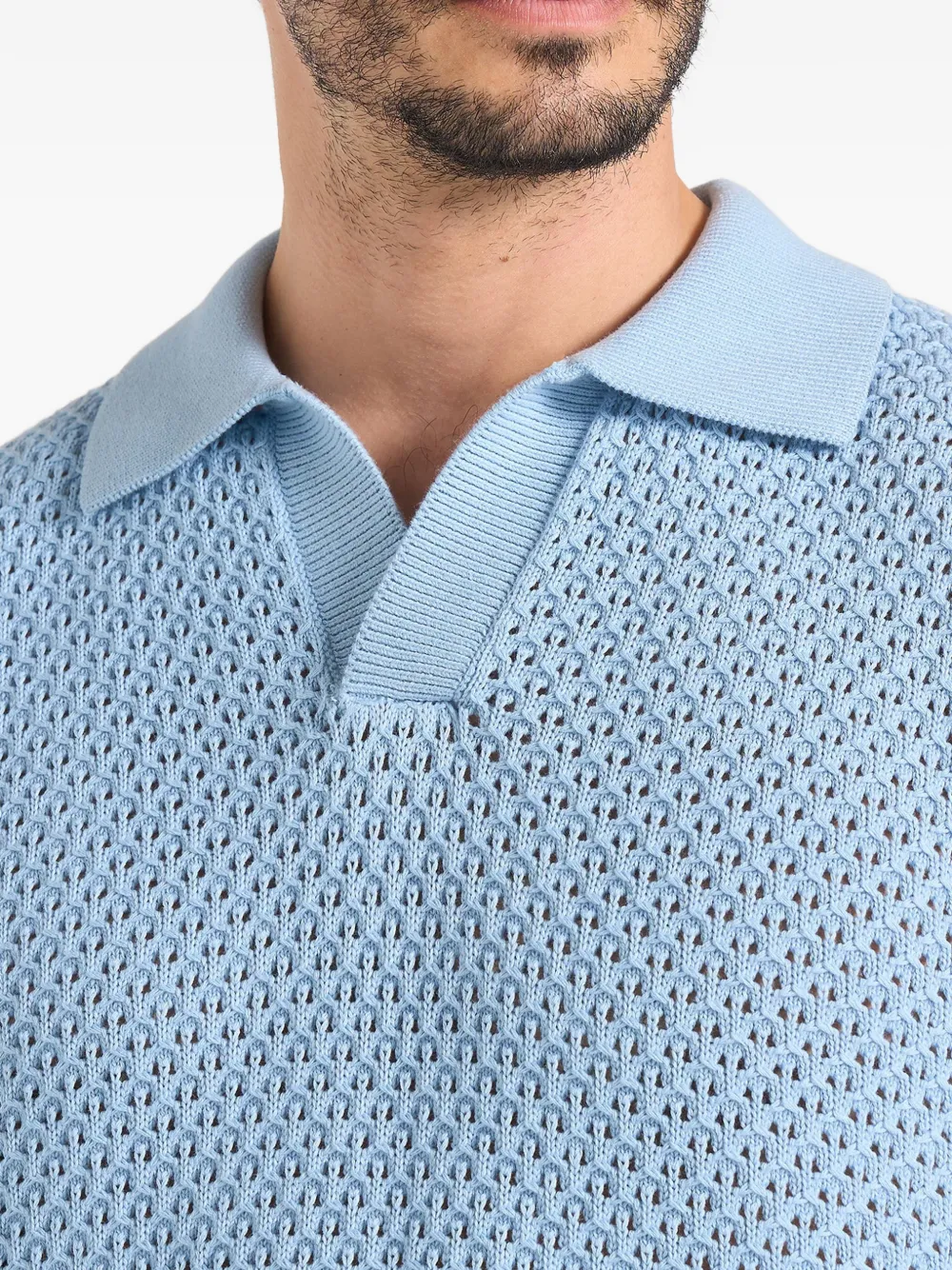 【EXCLUSIVE】O別注Open collar knit shirt Manière De Voir Conrad Open Knit Polo Shirt | Blue | FARFETCH ZA