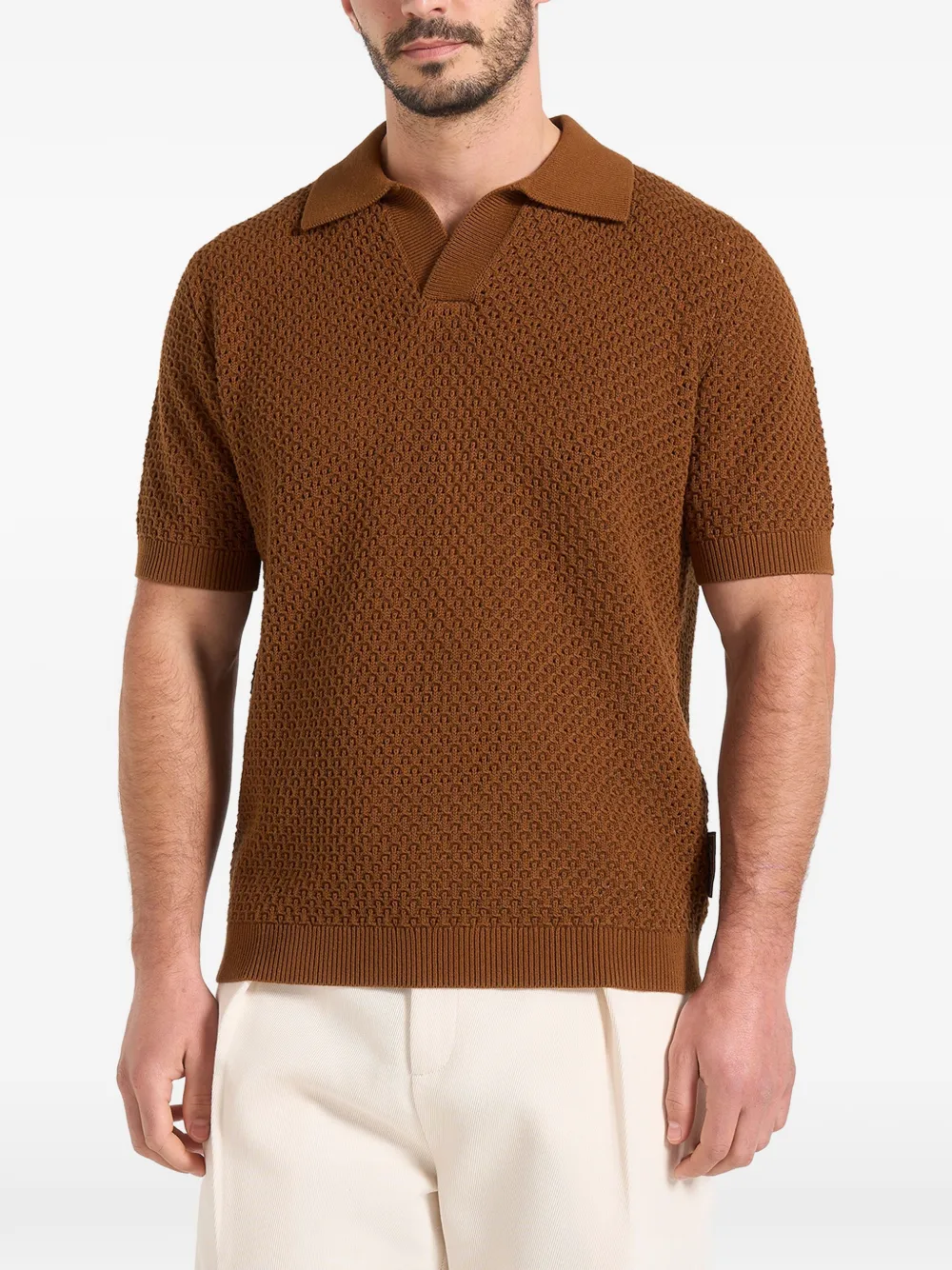 Manière De Voir Conrad pointelle-knit polo T-shirt - Marrone