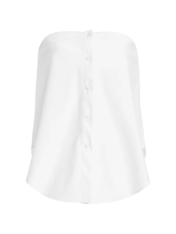 Brandon Maxwell Shea Strapless Poplin Top in White