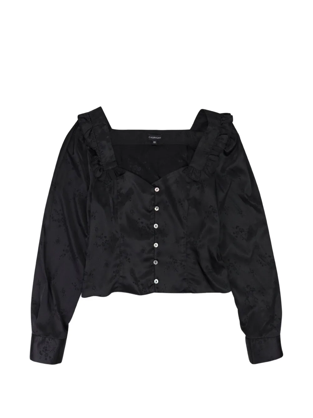 Callipygian floral-jacquard ruffled blouse - Nero