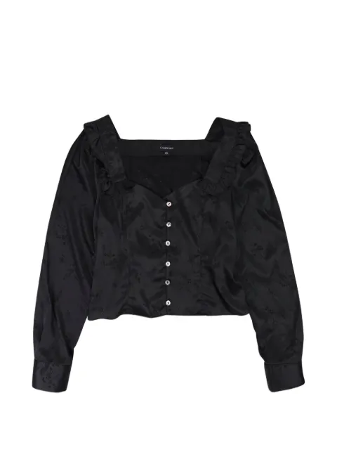 Callipygian floral-jacquard ruffled blouse