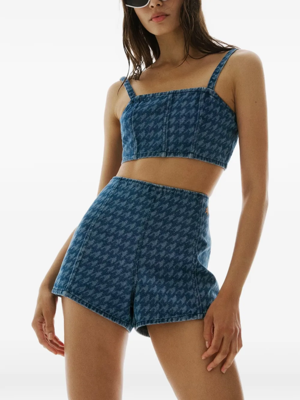 Perfect Moment Top met pied-de-poule print en vierkante hals Blauw