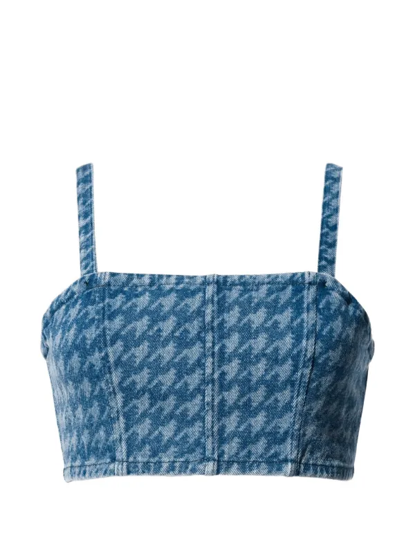 Perfect Moment Houndstooth-pattern Square-neck Top in Blue