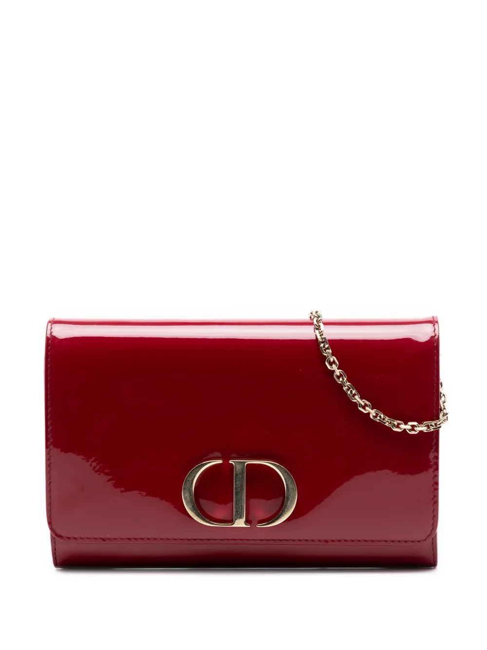 Pre-owned Dior 2020 Patent 30 Montaigne Wallet On Chain Crossbody Bag In Red