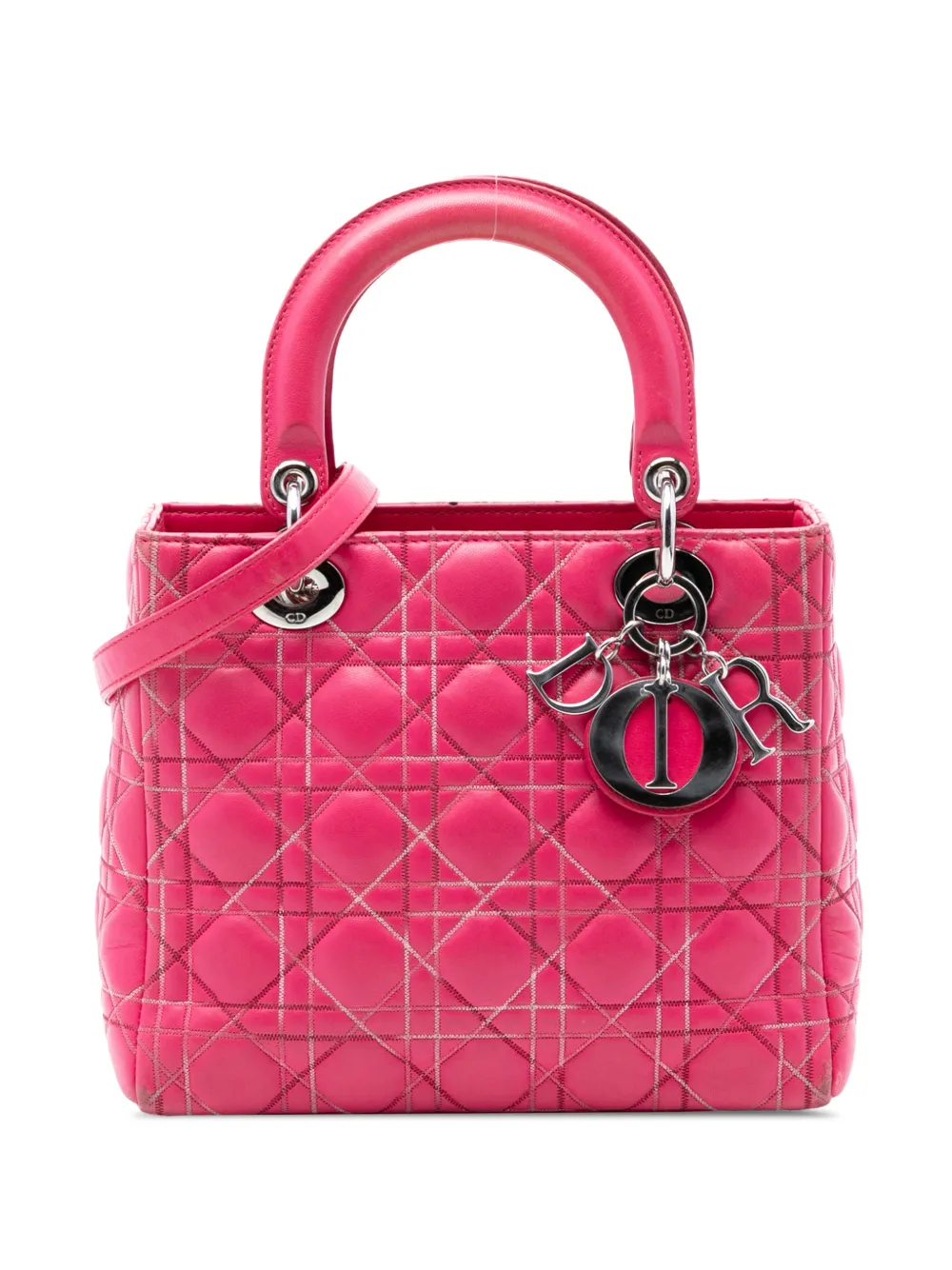 Christian Dior Pre-Owned 2011 Medium Lambskin Cannage Contrast Stitch Lady Dior satchel - Rosa