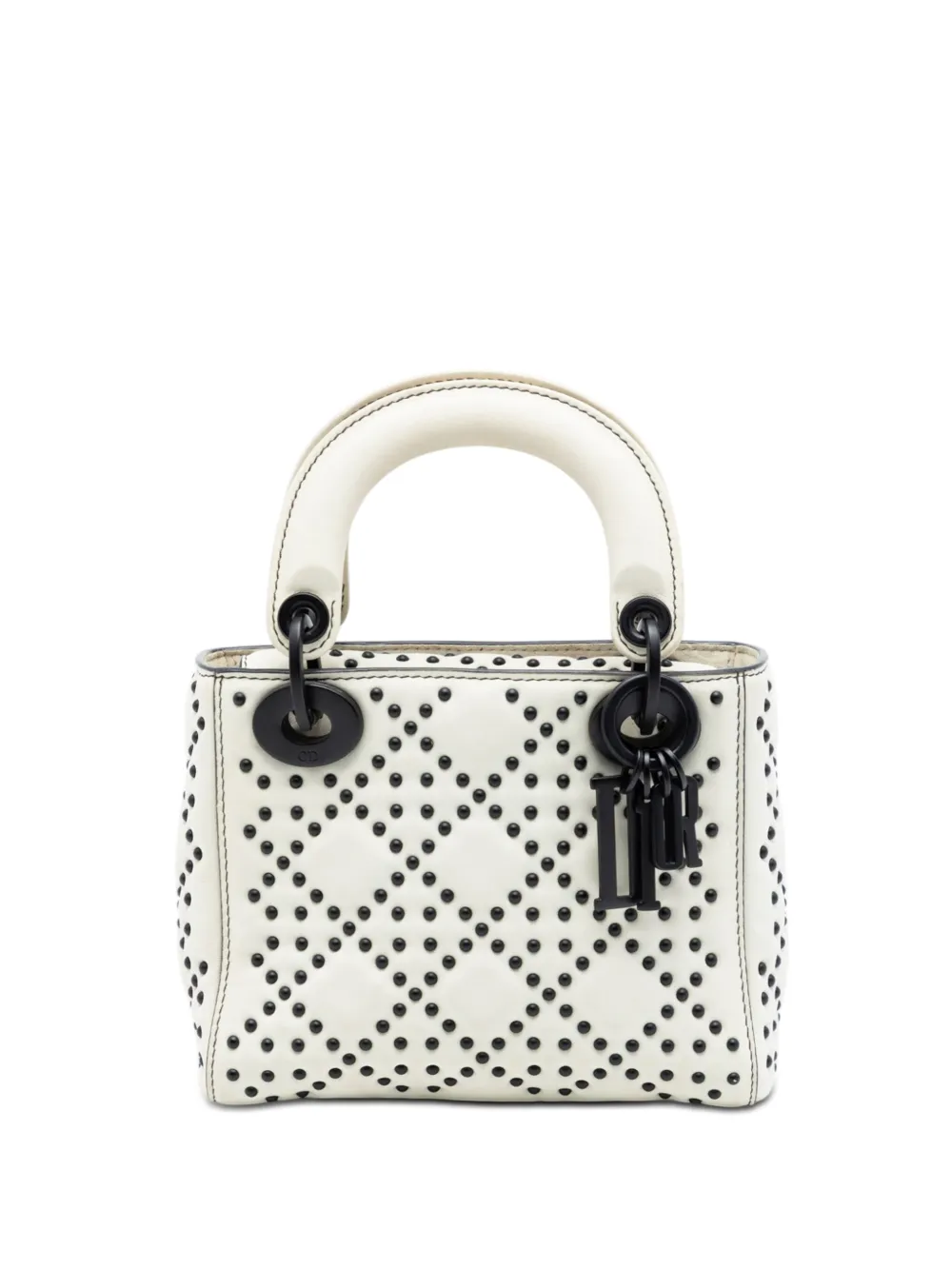 Christian Dior Pre-Owned 2018 Mini Ultra Matte Calfskin Cannage Studded Supple Lady Dior satchel - Bianco