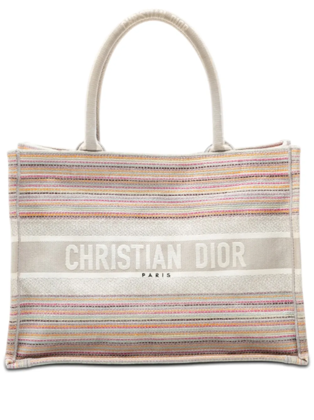 Christian Dior Pre-Owned 2020 Medium Embroidered Canvas Stripes Book tote bag - Grigio