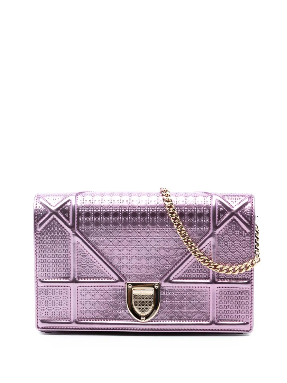 Christian Dior Pre-Owned 2018 Metallic Patent Microcannage Diorama Wallet on Chain crossbody bag - Rosa