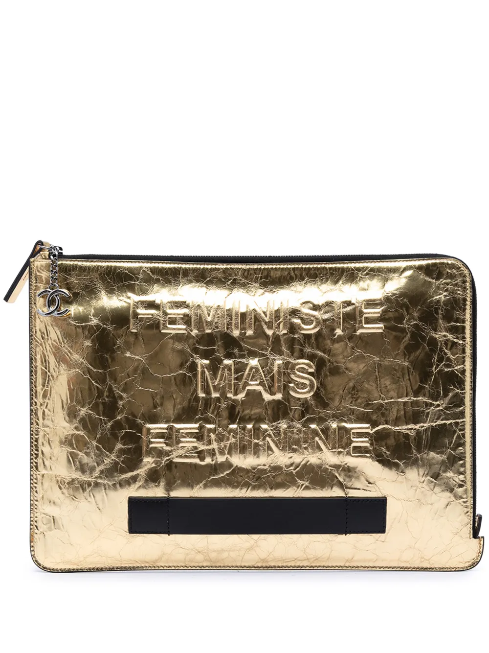 CHANEL Pre-Owned 2014-2015 Metallic Crinkled Calfskin Feministe Mais Feminine Pouch clutch bag - Oro