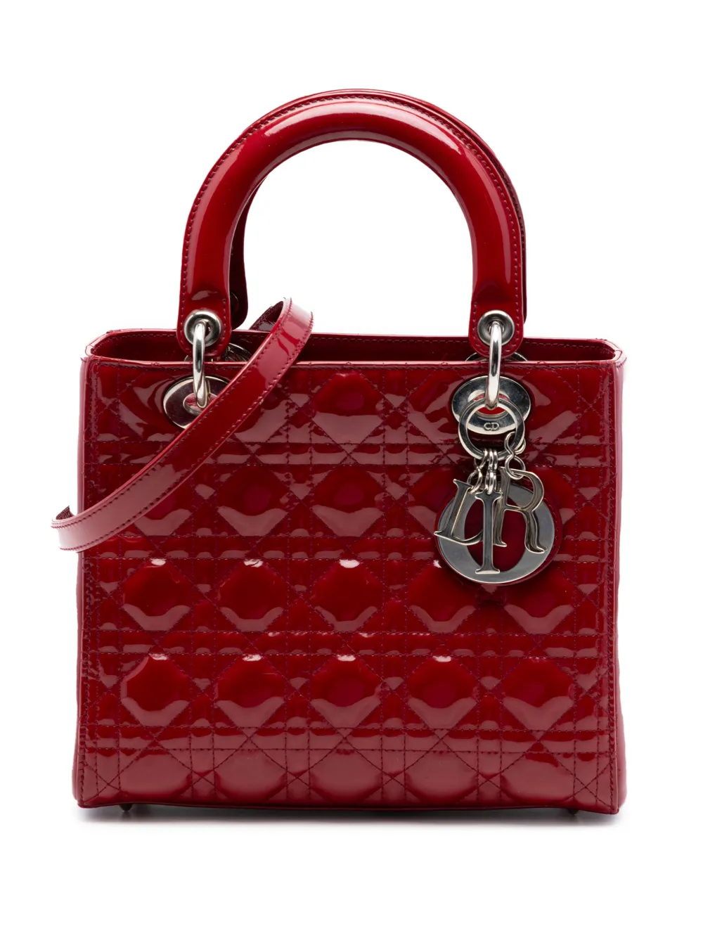 Christian Dior Pre-Owned 2011 Medium Patent Cannage Lady Dior satchel - Red